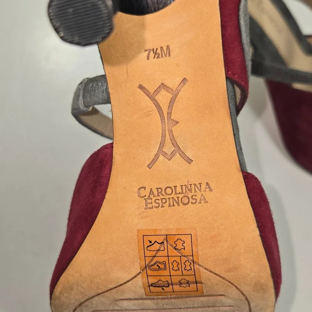Carolinna Espinosa Pumps Womens 7.5 Burgundy‎ Suede Colorblock Strappy Heel